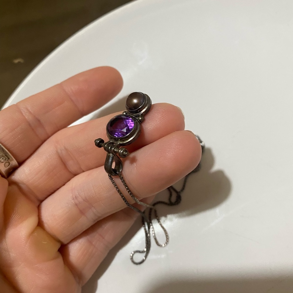 Vintage Ethnic Sterling Amethyst Pendant 925 Necklace With Pearl? - Picture 2 of 9